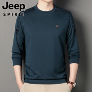 吉普（JEEP）衛(wèi)衣男春秋季新款T恤潮流圓領(lǐng)套頭打底衫時(shí)尚百搭休閑男士體恤 藏青色 M 165建議90-115斤