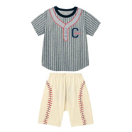 千趣會(huì )童裝男童女童套裝春夏季短袖T恤短褲運動(dòng)純棉兒童外出服套裝 麻灰色(棒球) 90 cm