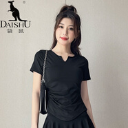 袋鼠（DAISHU）羽毛球運動(dòng)套裝女夏季2026新款網(wǎng)球服瑜伽速干百褶半身短裙健身衣 短袖黑色 L (選碼參考胸圍腰圍)
