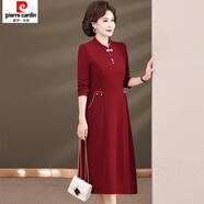 皮爾卡丹（pierre cardin）結(jié)婚禮服媽媽喜服春款旗袍春裝新款喜婆婆婚宴春秋冬連衣裙 2389酒紅色 XL 【建議110斤以下】