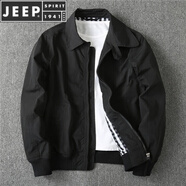 JEEP SPIRIT歐美復(fù)古秋季男款防風(fēng)防水翻領(lǐng)夾克風(fēng)衣外套短款百搭運(yùn)動(dòng)服 黑色 (偏小) L 建議140-150斤
