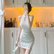 蝶霓斯夜店夏季主服裝女裝改良旗袍復古新中式氣質(zhì)年輕款短款包臀連衣裙 白色 L (105-115斤)