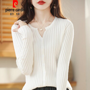 皮爾卡丹（pierre cardin）2025新款純色毛衣開(kāi)衫外套女圓領(lǐng)毛衣衫毛衣女針織打底衫外套25新 白色 S 【收藏加購(gòu)有禮】