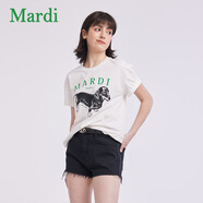 MARDI官方正品經(jīng)典臘腸狗字母印花短袖修身顯瘦圓領(lǐng)純棉t恤上衣女 白色 M