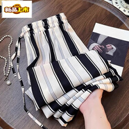 初徑休閑半高條紋闊腿褲2026夏季薄款松緊氣質(zhì)減齡百搭 條紋闊腿褲 XL 120-135斤