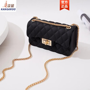 袋鼠品牌2026秋冬新款小香磨砂啞光菱格鏈條斜挎單肩時(shí)尚女糖果果凍包 磨砂黑 小號