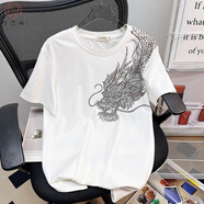 妙優(yōu)可（MIAO YOUKE）2025夏季新款短袖t恤男潮流時(shí)尚半袖網(wǎng)紅同款過(guò)肩龍印花百搭上衣 白色【過(guò)肩龍】短袖 M 【建議80-95斤】