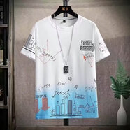 柏斐荻（BYPHYTEE）2025夏季男士新款短袖冰絲T恤夏季圓領(lǐng)印花上衣服潮流休閑體恤t 白色 L