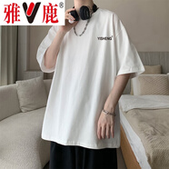 雅鹿短袖T恤男夏季薄款透氣男裝港風(fēng)男士寬松休閑半袖體恤圓領(lǐng)上衣 白色 XL