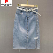 皮爾卡丹（pierre cardin）歐洲站燙鉆開(kāi)叉半身裙女2025春夏裝新款高腰顯瘦中長(cháng)款包臀 111藍色單邊燙鉆半身裙 S 95斤以下