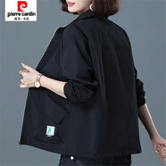 皮爾卡丹（pierre cardin）大碼寬松夾克短外套女秋季新款中老媽媽裝大口袋休閑風(fēng)衣女 1166#黑色 【有里布】 5XL 【建議180-200斤】