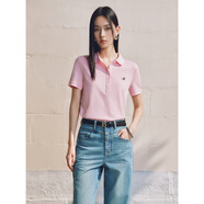 太平鳥(niǎo)女裝T恤柔軟短袖夏季miu系多色polo領(lǐng)莫代爾上衣 粉色 S
