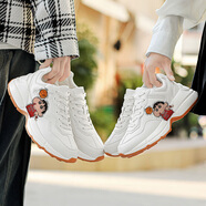 歐邁捷情侶鞋子男女簡(jiǎn)約時(shí)尚老爹鞋百搭舒適鞋男女厚底小白鞋增高情侶鞋 米色 （藍球小新）A229 36