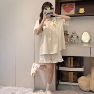 兒童睡衣女童夏季純棉薄款2025新款女孩初中學生家居服親子母女裝 L201-300杏花 (短袖短褲） 158 L碼（建議高158-163cm)（帶胸墊）