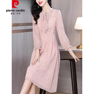 皮爾卡丹（pierre cardin）氣質(zhì)名媛長(cháng)袖雪紡連衣裙女2025年春裝新款高端減齡蝴蝶結碎花裙子 粉色 M 【80-100斤】