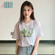 Halo QueenT恤女仙人掌卡通印花上衣夏季中長款寬松短袖T恤H144T1720