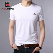 AEMAPE品牌男裝冰絲莫代爾棉短袖t恤男夏季純色夏裝休閑打底半袖體恤衫 白色 M 165 建議 100-115斤