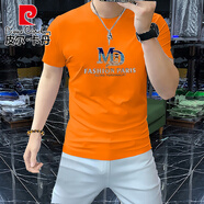 皮爾卡丹（pierre cardin）歐貨2025夏季新款短袖t恤男絲光棉潮流修身休閑桑蠶絲體恤衫時尚 橙色(A款) M (90-110斤)
