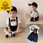 G.duck小黃鴨男童西裝寶寶1周歲禮服抓周衣服嬰幼兒童生日紳士 短袖+短褲 領(lǐng)結(jié) 90