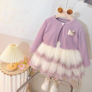 格素凡春秋新款2025女童公主裙連衣裙春裝童裝洋氣周歲寶寶網(wǎng)紗套裝禮服 LJL紗紗兔紫色 80