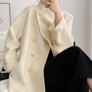 OEING&icelolly灰色羊毛雙面呢子大衣女2025秋冬季感毛呢外套小個(gè)子 米白色 M 121-150斤