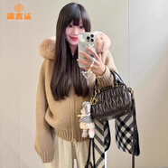 派吉鯊冬季新款毛領(lǐng)長(cháng)袖毛衣外套女2025秋寬松氛圍感針織開(kāi)衫 卡其色 L 建議110斤-120斤