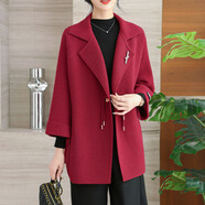 迪茸喜婆婆婚宴媽媽秋裝外套新款針織衫中老年女秋冬裝大碼毛呢子大衣 酒紅色 2XL 推薦110-125斤（高端大氣）