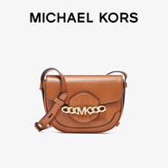 MICHAEL KORS禮物輕奢MK女包HALLY系列單肩包馬鞍包豬鼻包中號牛皮棕