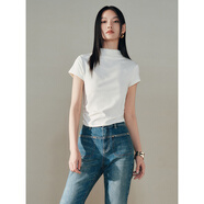 太平鳥(niǎo)女裝T恤半高領(lǐng)修身女短袖收腰法式氣質(zhì)短款上衣 米白2 L 