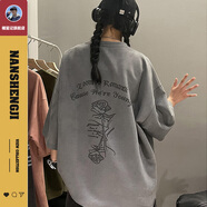 楠笙記粉色t恤男學(xué)生夏天美式高街潮牌痞帥男生短袖寬松大碼五分袖體恤 深灰色 M