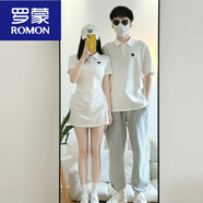羅蒙（ROMON）情侶裝夏裝短袖T恤衫polo裙套裝你衣我裙夏季小眾設(shè)計(jì)感一裙一衣 白色 S 女【85-95斤左右】