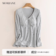 Mom Jane哺乳上衣秋衣T恤莫代爾孕婦春夏季薄款棉產(chǎn)后喂奶月子服免穿文胸 灰印星星 （透氣95%棉）可拆罩杯 XL建議體重(135-160斤)