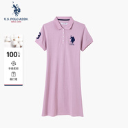 U.S. POLO ASSN.女士短袖POLO領(lǐng)白色連衣裙A版中裙寬松休閑長款T恤裙 橡皮紅 XL 