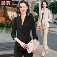 晨芙時(shí)尚西裝外套女夏季七分袖職業(yè)西服套裝氣質(zhì)名媛主持人正裝工作服 單件黑色外套 XL 建議110-120斤