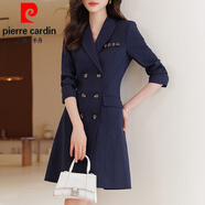 皮爾卡丹（pierre cardin）媽l媽春款女士長袖西裝連衣裙女春秋2025洋氣早春通勤穿搭春秋裙 藏青色 [155-170斤] 4XL