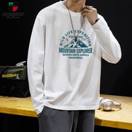 西域駱駝（VANCAMEL）棉長(cháng)袖t恤男士?jì)却钌弦路锛境迸拼虻咨滥猩l衣春秋冬款加絨 白色長(cháng)袖-342【版】 S 【建議90-115斤】