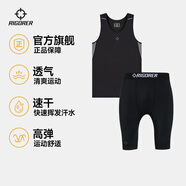 準者健身服男式高彈速干透氣籃球跑步運動(dòng)套裝短袖壓縮衣打底緊身衣褲 純正黑603+453-1 【背心+五分褲】 M