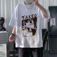 凌卡戚短袖T恤男2025新款潮流半袖男裝上衣寬松男女五分袖衣服 短袖動(dòng)漫眼白 XL 建議126-140斤