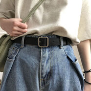 蓉月閣冬款真皮女新款復(fù)古柔軟腰帶新款ins風(fēng)休閑褲牛仔褲潮流百搭 T9202黑色后100條