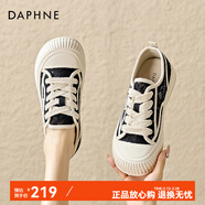 達(dá)芙妮（DAPHNE）板鞋女2024春夏季新款透氣蕾絲網(wǎng)面休閑鞋百搭餅干鞋輕便旅游鞋女 黑色 34