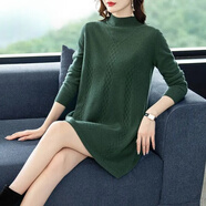 梵優(yōu)特胖媽媽秋冬針織中長(cháng)款毛衣女寬松大碼A字版遮肚毛衫裙打底衫過(guò)臀 綠色  M 【可穿95-110斤】