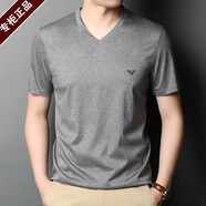 Emporio Armani阿瑪尼男士t恤v領(lǐng)短袖T恤男冰.絲夏季薄款半袖體恤男休閑裝 灰色v領(lǐng) M 均碼 16580-110斤