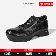 Dream Box鈞博vibram舒適透氣戶外休閑鞋手工水洗馬皮男士皮鞋 黑色 40