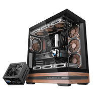鑫谷（segotep）PM850W白金全模組電源+甄木1雙360海景房機箱套裝（Type-C接口/兼容E-ATX/ATX背插/實(shí)木鑲嵌）