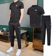 阿迪達(dá)斯 （adidas）男裝運(yùn)動(dòng)服套裝25春新款跑步訓(xùn)練透氣上衣寬松運(yùn)動(dòng)長(zhǎng)褲兩件套 快干上衣+長(zhǎng)褲 S/175