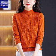 羅蒙（ROMON）2025年新款針織打底衫女中年媽媽裝女半高領(lǐng)加厚毛衣秋冬季寬松 橙色 L 碼【110斤-120斤】