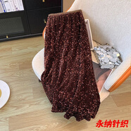 萱圖婭大碼春秋新款亮片半身裙女裙子氛圍感紅色高腰A字裙氣質(zhì)減齡長(zhǎng)裙 咖色帶內(nèi)襯不扎身 XS XS建議60-75斤