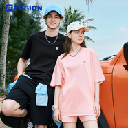 FILA FUSION斐樂(lè )潮牌多彩休閑短袖T恤夏季寬松純棉防曬涼感情侶上衣 深黑-BK（25年升級版） XL /180/100A