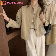 VOYDOVE日雜風(fēng)復(fù)古工裝襯衫外套女春秋感短款外搭上衣韓版開(kāi)衫襯衣潮 卡其色 M