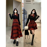 SELILECO大碼女裝胖妹妹200斤春裝高端春秋季韓版氣質(zhì)高級感套裝春季休閑 紅格短裙 L X碼（建議120~14c